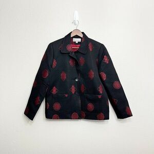 Eilliott Lauren Brocade Jacket Size Small Women's Black Quilted Embroidered Red